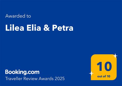 Certifikát, hodnocení, plakát nebo jiný dokument vystavený v ubytování Lilea Elia & Petra