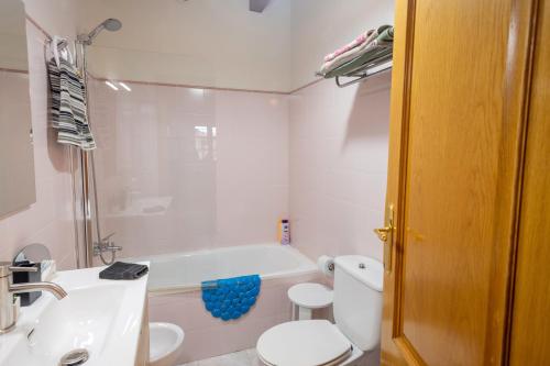 a bathroom with a tub and a toilet and a sink at Matxingonea 2 in Urdax