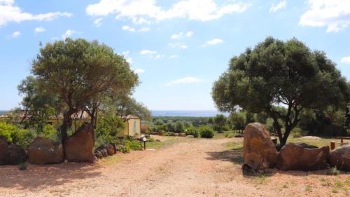 a dirt road with trees and rocks in a field at Country villa Sant' Elène- Appartamento Mirto in Orosei