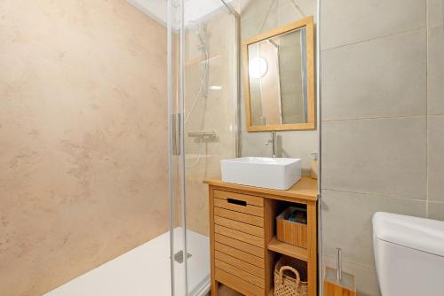 une salle de bain avec douche et lavabo dans l'établissement Le Loft Botanique Et Son Parking Gratuit, à Toulouse