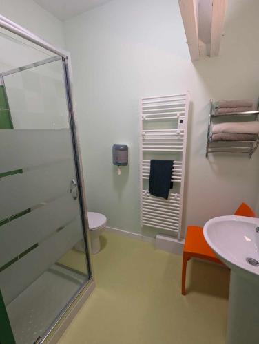 une salle de bain avec une douche, des toilettes et un lavabo dans l'établissement Domaine de Bertheauville, à Paluel