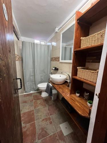 a bathroom with a sink and a toilet in it at El Lagar de Enzo in Icod de los Vinos