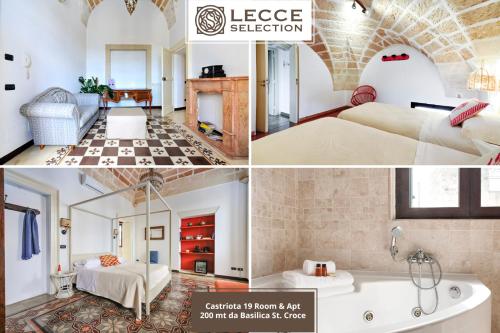 レッチェにあるCastriota 19 Room & Apartment - Lecce Selectionのホテル部屋三枚のコラージュ