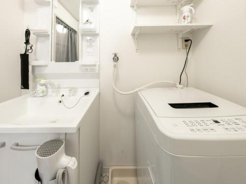 大阪MYB Namba 3BR suite close to Namba Self Check-In的白色的浴室设有水槽和洗衣机。
