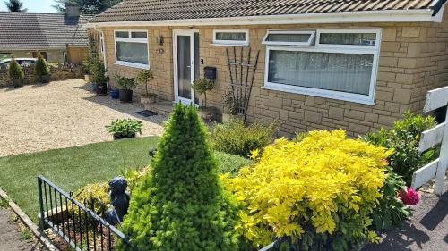 a house with a christmas tree in a garden at Meadow View in Chalford