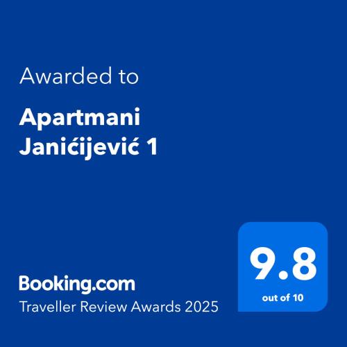 Un certificado, premio, letrero u otro documento en Apartmani Janićijević 1