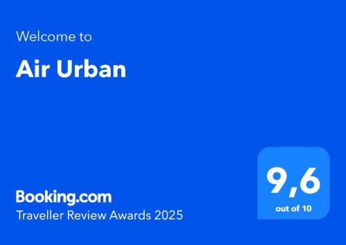 a blue sign with the text welcome to air ukrainian traveller review awards at Air Urban in Sarajevo