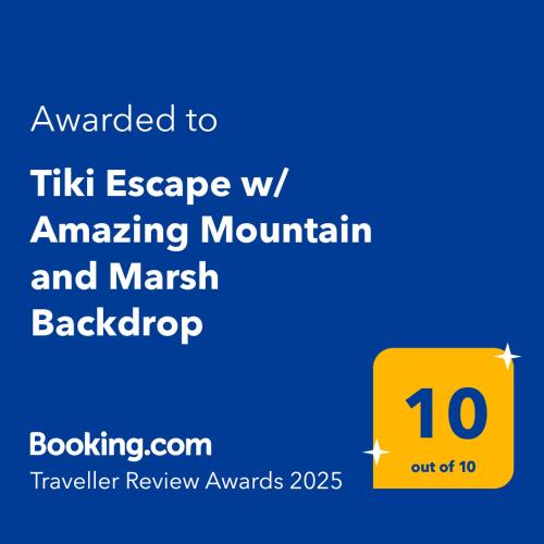 a yellow sign with the text awarded to trick escape w amazing mountain and smash back at Tiki Escape w/ Amazing Mountain and Marsh Backdrop in Rockaway Beach