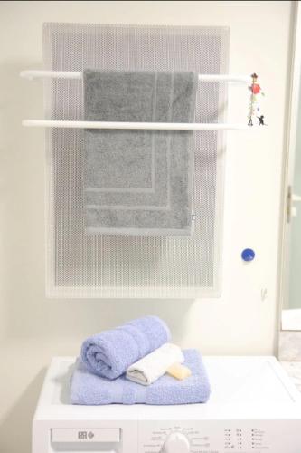 - une salle de bains pourvue de serviettes et d'un lave-linge dans l'établissement La menuiserie- 2 chb-clim-wifi-parking, à Châteauroux