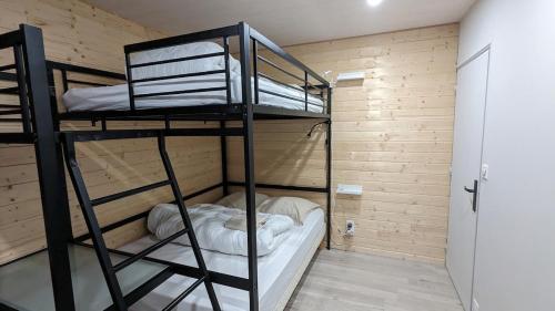 une chambre avec deux lits superposés dans une pièce dans l'établissement Appartement 3 étoiles, meublé, 45m2, station, fibre, Netflix, Disney plus, garage, à Laveissière