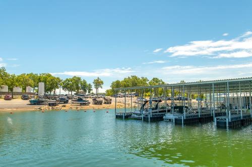 a dock with a water park with a playground at Port of Kimberling Resort & Campground in Kimberling City