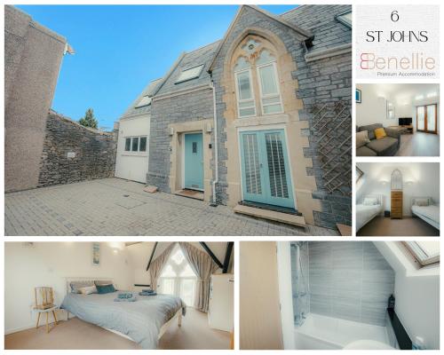 a collage of photos of a building with a bed at Drakes Nest Plymouth City Centre Location and FREE PARKING in Plymouth
