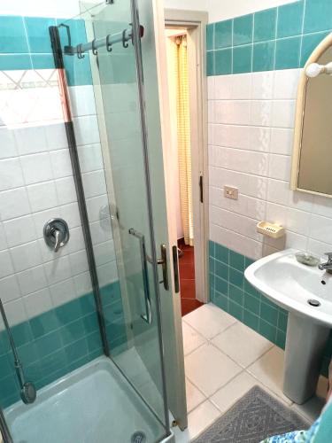 a bathroom with a shower and a sink at Casa Terrazza sul Golfo in Cannigione