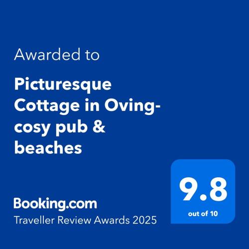 a screenshot of a phone with the text awarded to refugee refuge refuge in wrongrowing at Picturesque Cottage in Oving- cosy pub & beaches in Oving