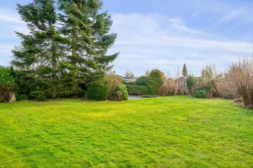 a large green field with a tree in the middle at Cozy Summer House By Grenaa Beach in Grenå