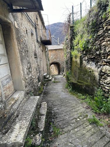 an alley in an old stone building with a tunnel at Rifugio di Rezzo in Rezzo