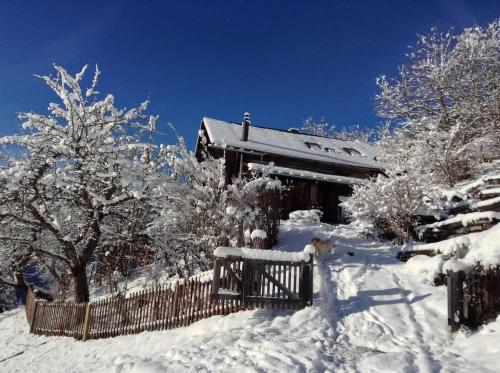 a house with a fence covered in snow at Gstaad Paradise View Chalet with Jacuzzi in Rougemont