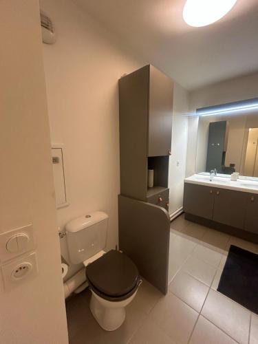 une salle de bain avec toilettes et lavabo dans l'établissement Central Disney apartment, à Chessy