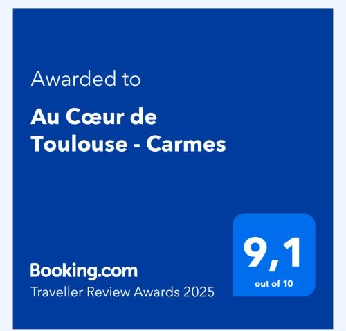 une capture d’écran d’un écran téléphonique avec le texte attribué à un évènement de péage dans l'établissement Au Cœur de Toulouse - Carmes, à Toulouse