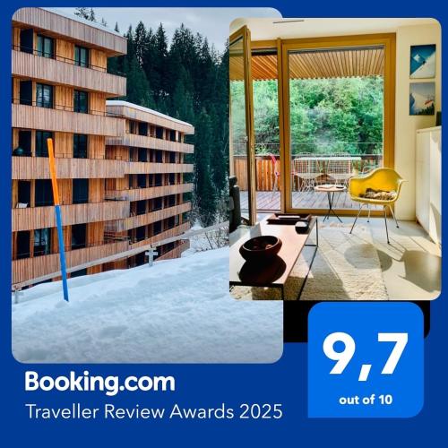 a picture of a balcony with a building at Sunny Stenna Selva 3-room ski-in ski-out apartment right by the slopes & lifts in Flims