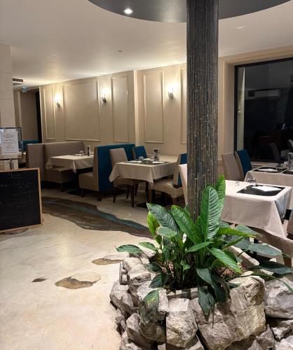 ジョアンヴィルにあるHôtel La Vinaigrerie LOGISの植物のあるレストラン