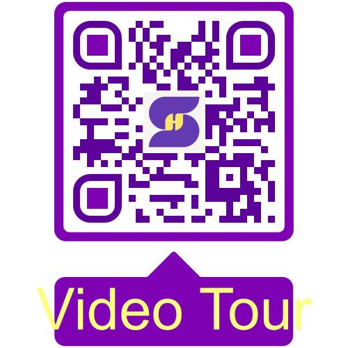 a video tour sign with a maze and a purple arrow at Luxury 3BR 2storey Villa with Garden in Damac Hills in Dubai