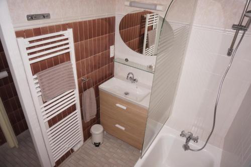 une salle de bain avec un lavabo et un miroir dans l'établissement l'appartement village, à Saint-Martin-d'Uriage