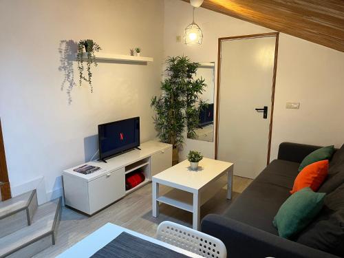 un soggiorno con un divano e una TV di Apartamento rural en Espinosa de los Monteros a Espinosa de los Monteros
