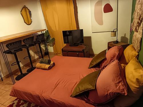 une chambre avec un lit et une télévision dans l'établissement LePimpant, à Avignon