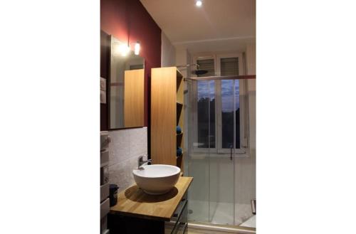 La salle de bains est pourvue d'un lavabo et d'une douche. dans l'établissement Appartement Béthune Proche Gare, à Béthune