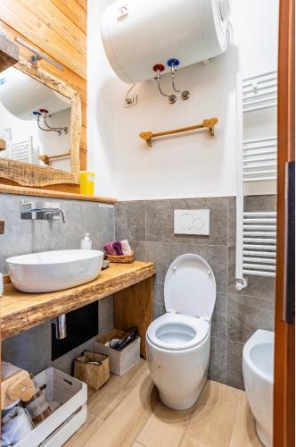 a bathroom with a toilet and a sink at Il Baitino Innamorato in Pragelato