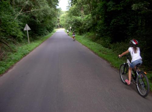una ragazza che va in bicicletta lungo una strada di Anna Lak a Magyarszombatfa