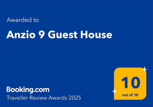 Certifikát, hodnocení, plakát nebo jiný dokument vystavený v ubytování Anzio 9 Guest House