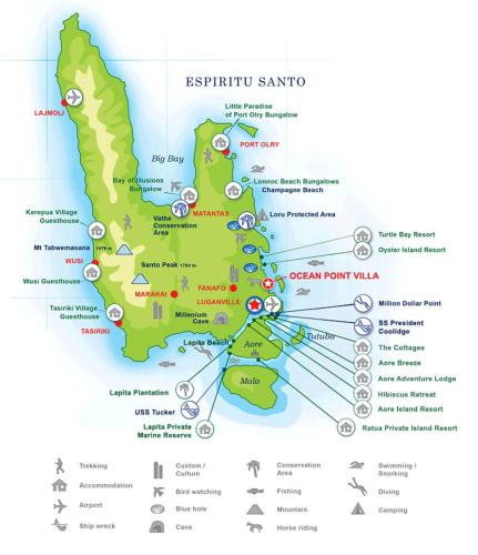a map of santiniainiainiainiainiainiainiainiainiainiainia at Lapita Beach Aore Island Vanuatu in Luganville