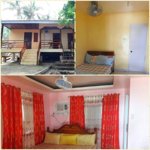 two pictures of a bedroom and a house at Diva Sunrise beach resort in Dipaculao