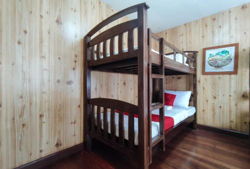 a bunk bed in a room with wooden walls at RedDoorz @ Monterrazas Village Homestay Baguio in Baguio
