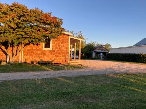 a brick house with a tree in the yard at Gate Keepers Cottage in Tasman