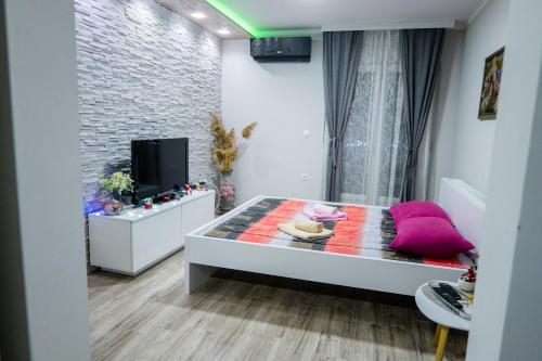 a small room with a bed and a tv at Apartmani Đorđević in Soko Banja