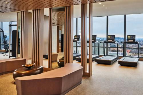 a hotel lobby with a view of the city at The Ritz-Carlton, Portland in Portland