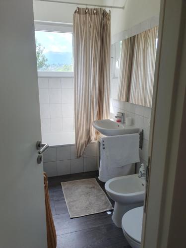 a bathroom with a toilet and a sink at Casa Alla Vigna - Lugano in Pregassona