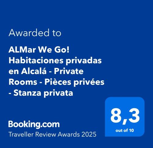 Certifikát, hodnocení, plakát nebo jiný dokument vystavený v ubytování ALMar We Go! Habitaciones Privadas en Alcalá - Private Rooms - Pièces privées - in shared Apartment