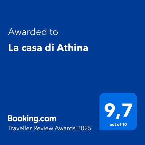 a blue text box with the words awarded to la casa del atinez at La casa di Athina in Celano