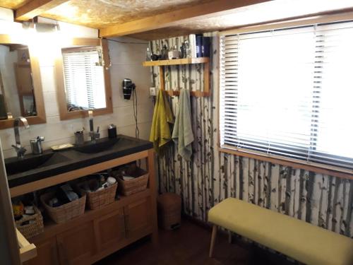 une salle de bain avec un lavabo et un miroir dans l'établissement Le chalet, à Roquemaure