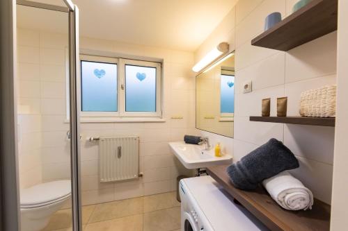 łazienka z umywalką i toaletą w obiekcie Apartmenthaus Pastner am Teich w mieście Übelbach