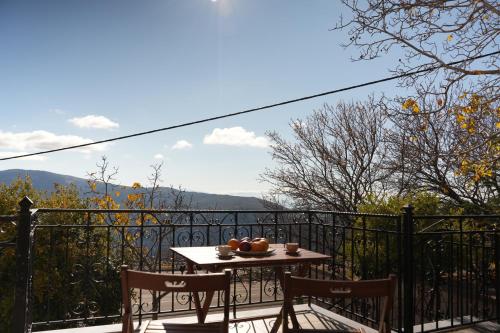 a table with fruit on it on a balcony at Boutique Arachova Retreat - Peaceful Mountain View in Arachova