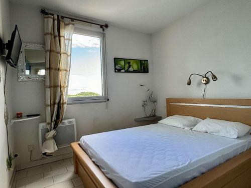 une chambre avec un lit et une fenêtre dans l'établissement Appartement 2 pièces 4 couchages ARGELES SUR MER AR250-302, à Argelès-sur-Mer