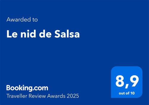 Certifikát, hodnocení, plakát nebo jiný dokument vystavený v ubytování Le nid de Salsa