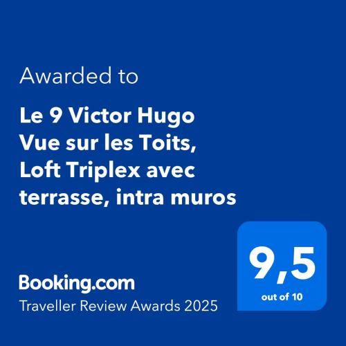 Capture d’écran d’un écran téléphonique avec le texte attribué au visiteur hugo dans l'établissement Le 9 Victor Hugo Vue sur les Toits, Loft Triplex avec terrasse, intra muros, à Saint-Rémy-de-Provence