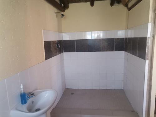 a bathroom with a sink and a bath tub at Jamrock Lodge in Winterveld
