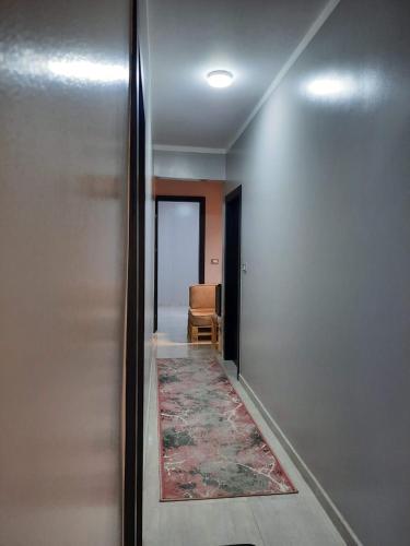 a hallway with a door and a room with a rug at Private lovely room with ac in Cairo